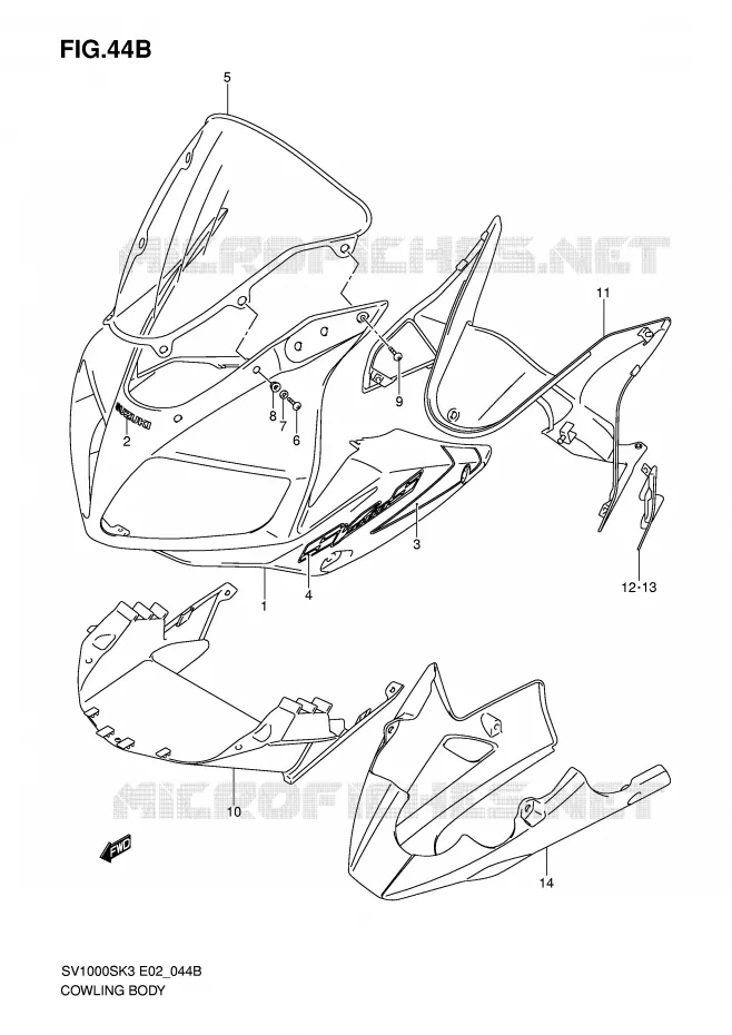 FAIRING (SV1000SZ/S1Z/S2Z K5) Suzuki MOTO 1000 SV 2004  SV1000S1K4(E2)