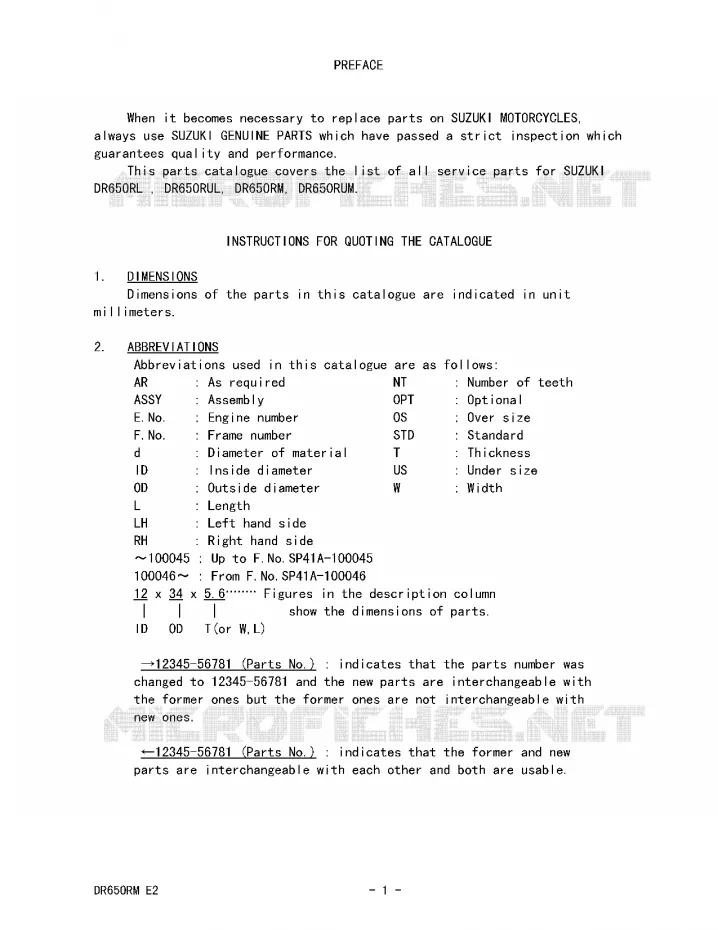 * CATALOG PREFACE * Suzuki MOTO 650 DR 1990  DR650RUL(E2)