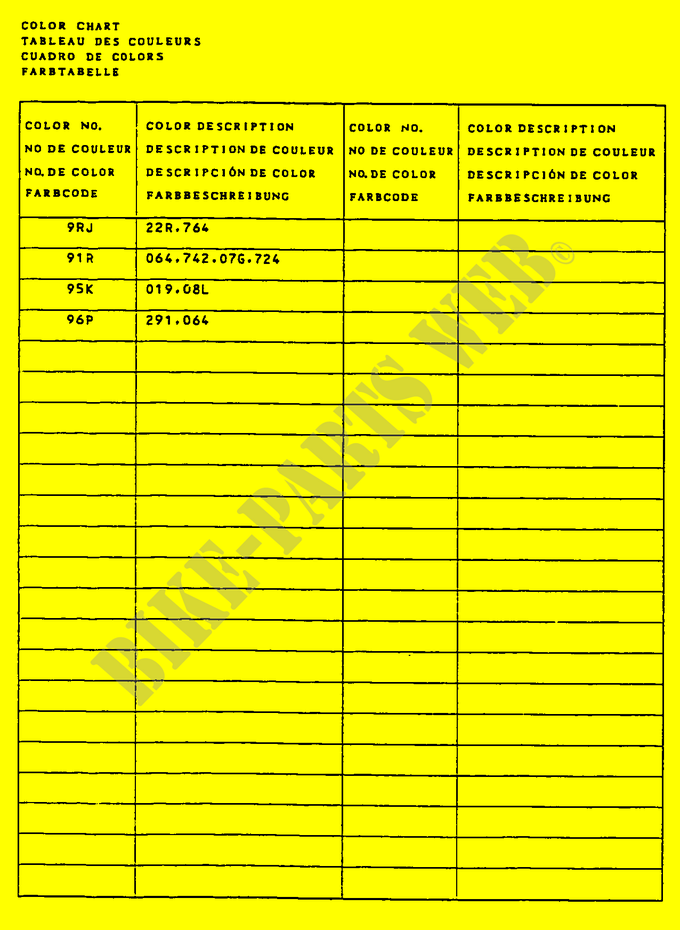 * COLOR CHART * for Suzuki RG 50 1988