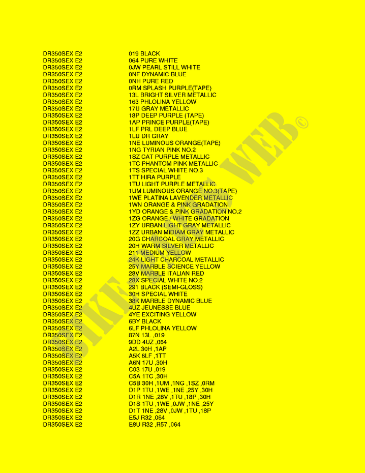 * COLOR CHART * for Suzuki DR 350 1994