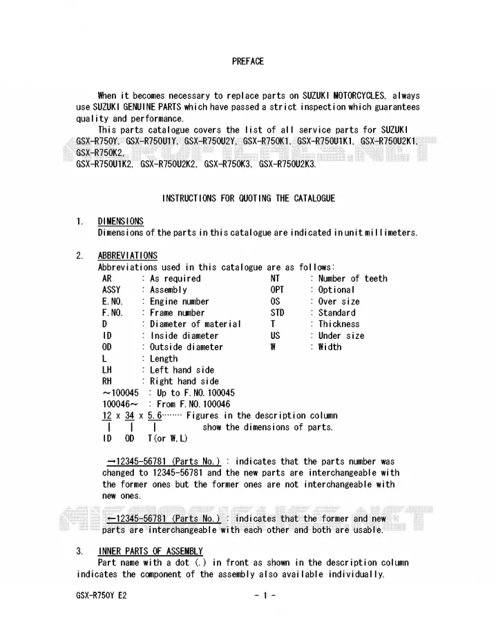 * CATALOG PREFACE * Suzuki MOTO 750 GSX-R 2001  GSX-R750U1K1(E2)