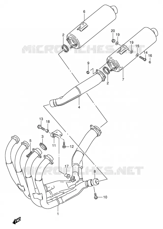 MUFFLER (MODEL S/T/V/W) Suzuki MOTO 1100 GSX-R 1996  GSX-R1100WT(E2)