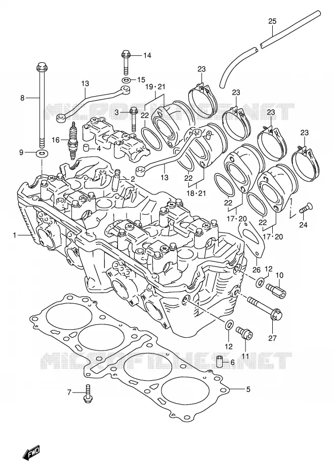 CYLINDER HEAD (MODEL S/T/V/W) Suzuki MOTO 1100 GSX-R 1994  GSX-R1100WR(E2)