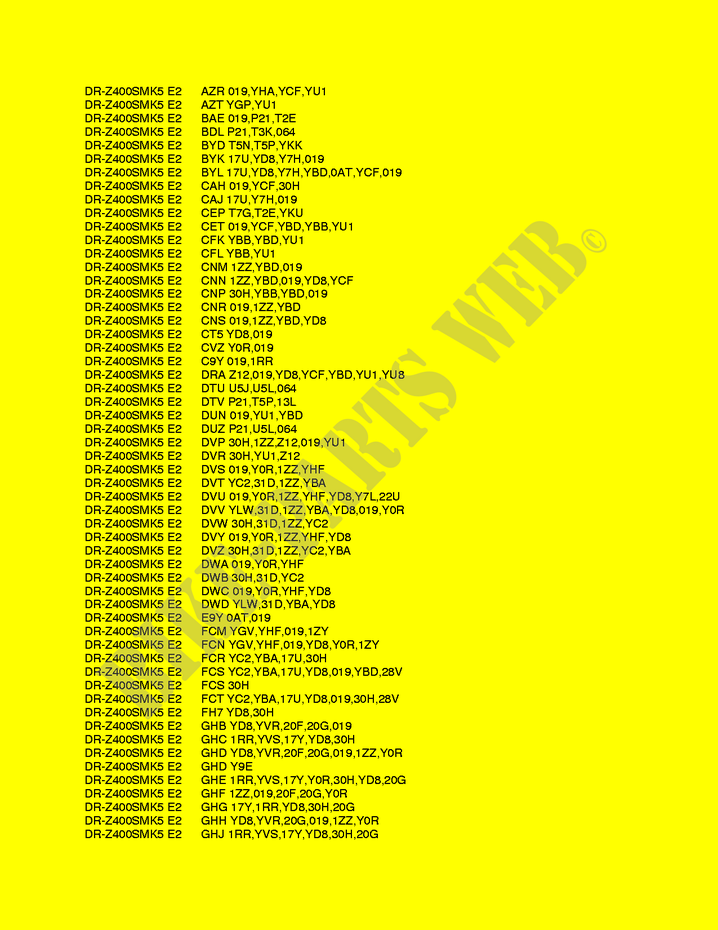 * COLOR CHART * for Suzuki DR-Z 400 2005